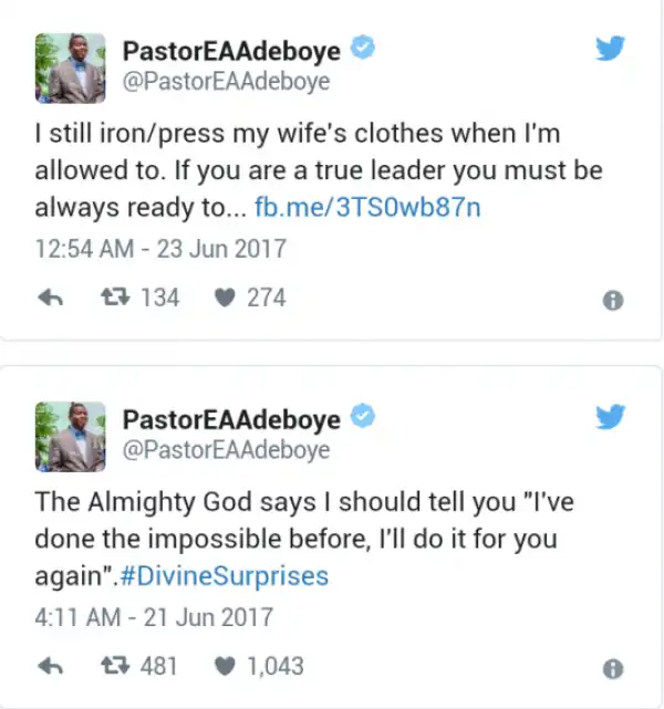 I Still Iron My Wife’s Clothes’ – Pastor E. A. Adeboye?